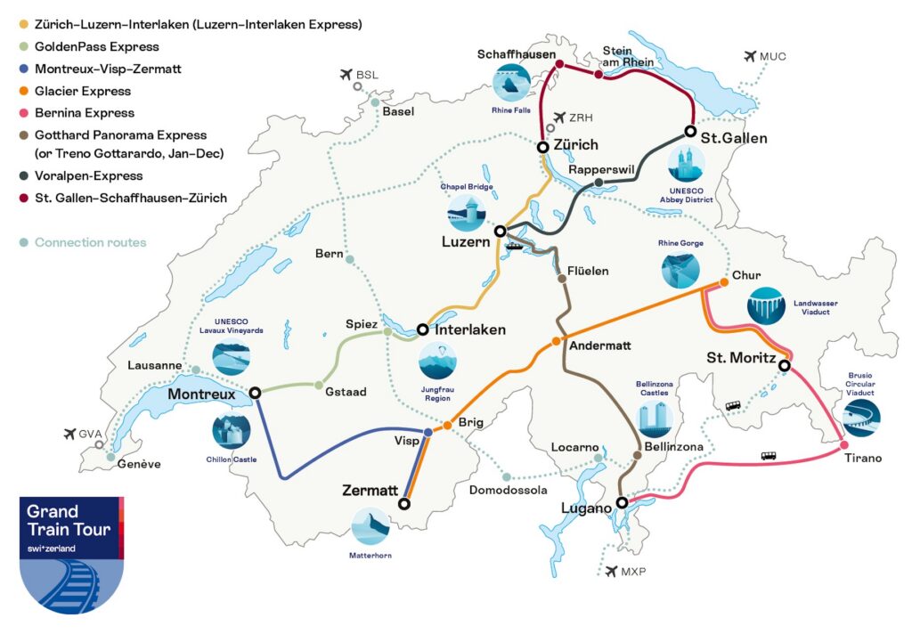 Grand Train Tour of Switzerland Mapa